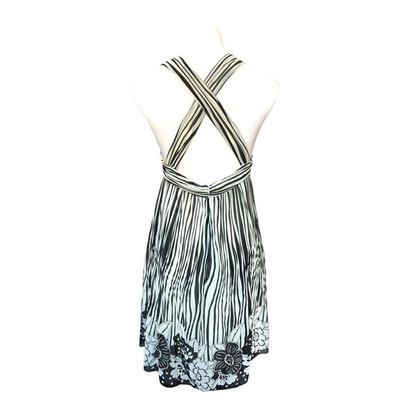 Alice+Olivia NEW! Deep V-neck Silk Dress Cross Back Pleated Floral Medium - Picture 4 of 11